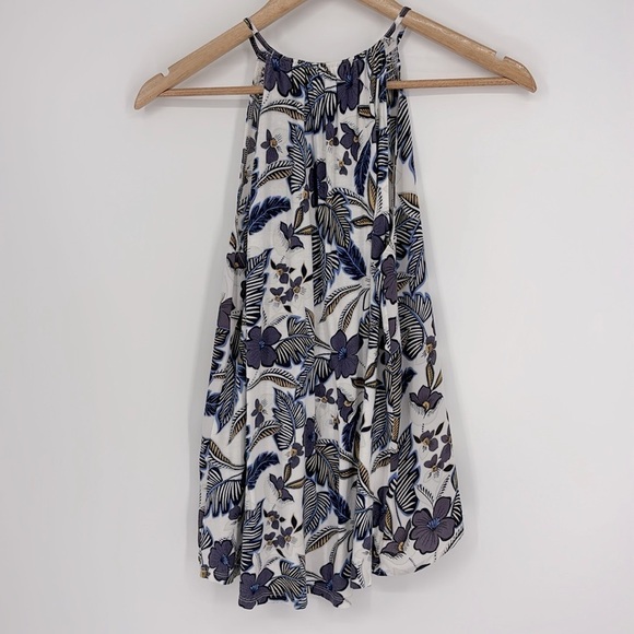Loft Mixed Media Tropical Floral Halter Top Women’s Size Small in Purple & White - Picture 5 of 7